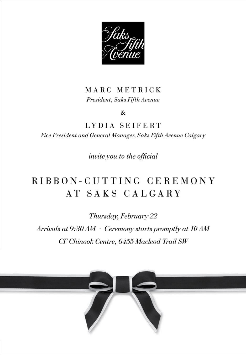 Saks Fifth Avenue CF Chinook Centre Grand Opening